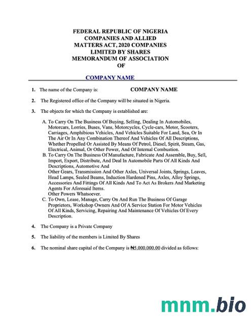 Nigeria certyfikat rejestracji Word i PDF szablon